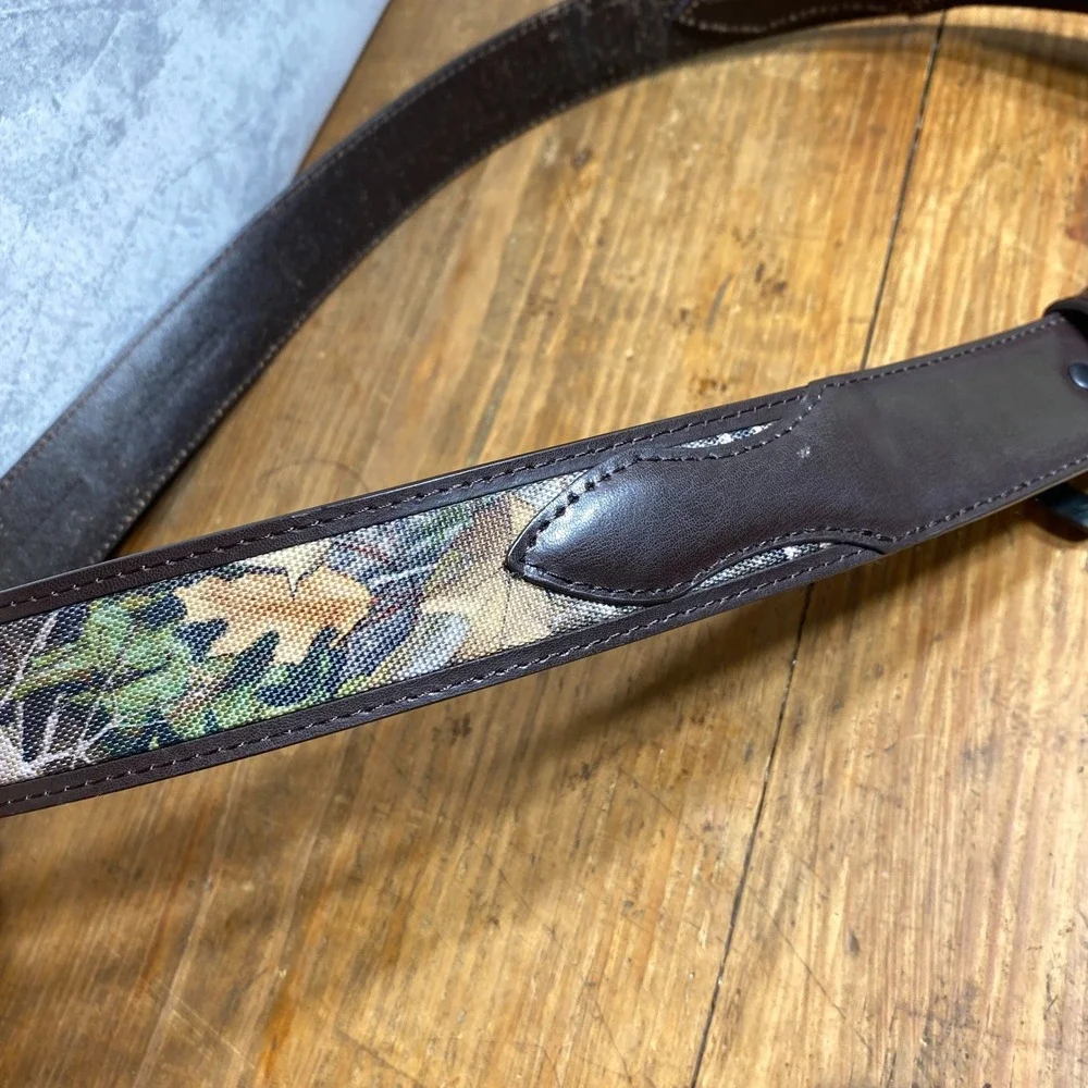 Mens Camo Canvas Belt Genuine Leather Lined Brown Trim Size 36 Hunting Outdoor